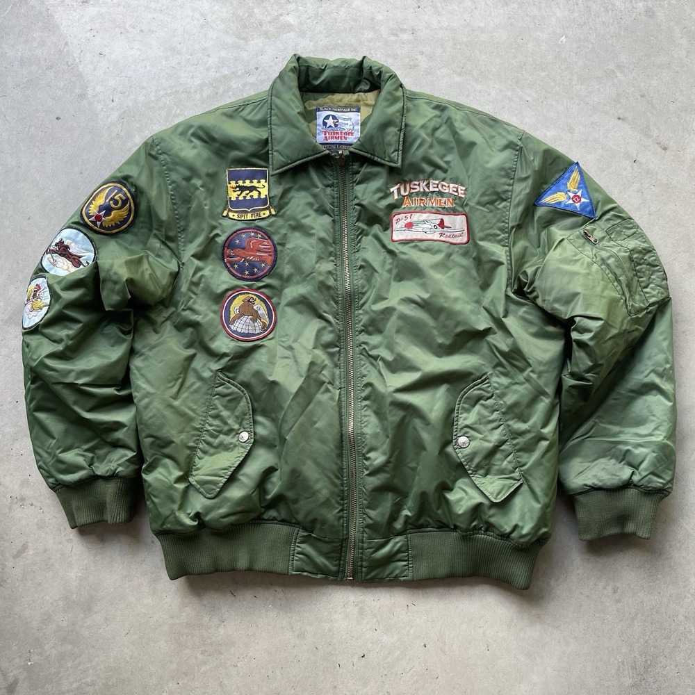 Vtg Tuskegee Airmen Black Aces Heritage Reversible MA-1 Flight‎ Jacket Size 2XL